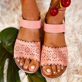 Women Hollow Lace Trim Comfy Elastic Strap Platform Sandals