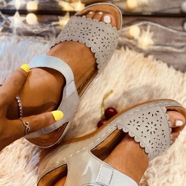 Women Hollow Lace Trim Comfy Elastic Strap Platform Sandals