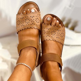 Women Hollow Lace Trim Comfy Elastic Strap Platform Sandals
