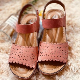 Women Hollow Lace Trim Comfy Elastic Strap Platform Sandals