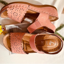 Women Hollow Lace Trim Comfy Elastic Strap Platform Sandals