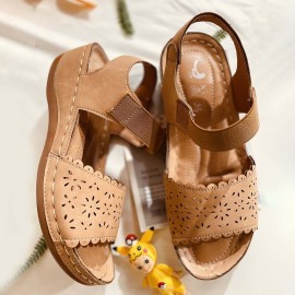 Women Hollow Lace Trim Comfy Elastic Strap Platform Sandals