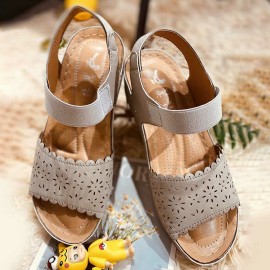 Women Hollow Lace Trim Comfy Elastic Strap Platform Sandals
