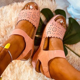 Women Hollow Lace Trim Comfy Elastic Strap Platform Sandals