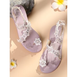 Women Sweet Lace Flowers Decor Comfy Clip Toe Beach Sandals