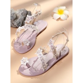 Women Sweet Lace Flowers Decor Comfy Clip Toe Beach Sandals