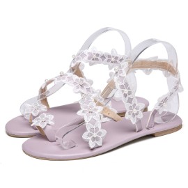 Women Sweet Lace Flowers Decor Comfy Clip Toe Beach Sandals