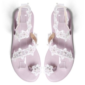 Women Sweet Lace Flowers Decor Comfy Clip Toe Beach Sandals