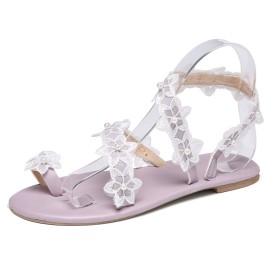 Women Sweet Lace Flowers Decor Comfy Clip Toe Beach Sandals