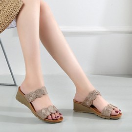 Women Bohemia Summer Cool Comfy Soft Backless Wedge Heel Sandals