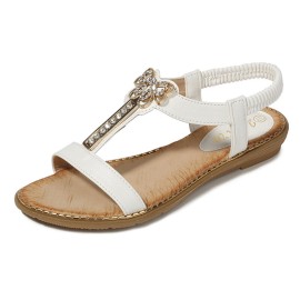 Women Rhinestone Bowknot Elastic band Slip On Flat Sandals