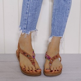 LOSTISY Knitting Slip On Comfy Clip Toe Beach Flat Sandals