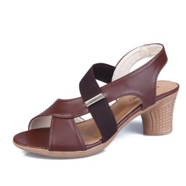 Peep Toe Elastic Band Chunky Heel Slip On Sandals