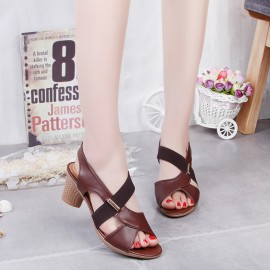 Peep Toe Elastic Band Chunky Heel Slip On Sandals