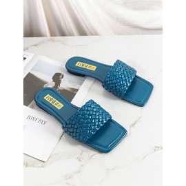 Women Square Toe Solid Color knitted Slip On Slippers
