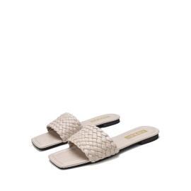 Women Square Toe Solid Color knitted Slip On Slippers
