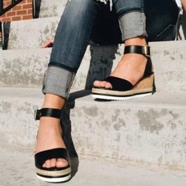 Women Slip Resistant Buckle Strsap Casual Platform Wedges Sandals