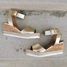 Women Slip Resistant Buckle Strsap Casual Platform Wedges Sandals