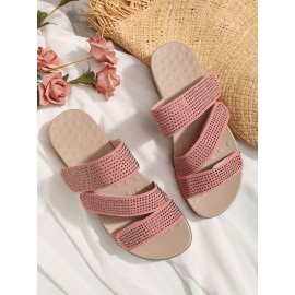 Plus Size Women Rhinestone Opened Toe Hook Loop Platform Casual Slide Sandals