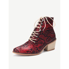 Plus Size Women Fashion Pointed Toe Serpentine Chunky Heel Strappy Boots