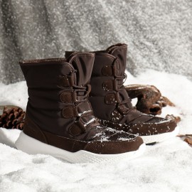 Waterproof Slip Resistant Cross Strap Plush Lining Winter Outdoor Snow Boots