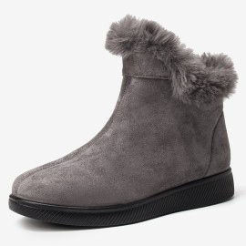 Women Warm Comfy Suede Round Toe Plush Zipper Flat Snow Ankle Boots