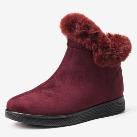 Women Warm Comfy Suede Round Toe Plush Zipper Flat Snow Ankle Boots