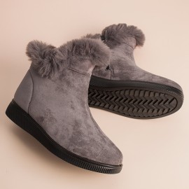 Women Warm Comfy Suede Round Toe Plush Zipper Flat Snow Ankle Boots
