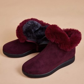 Women Warm Comfy Suede Round Toe Plush Zipper Flat Snow Ankle Boots