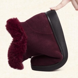 Women Warm Comfy Suede Round Toe Plush Zipper Flat Snow Ankle Boots