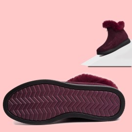 Women Warm Comfy Suede Round Toe Plush Zipper Flat Snow Ankle Boots