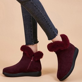 Women Warm Comfy Suede Round Toe Plush Zipper Flat Snow Ankle Boots