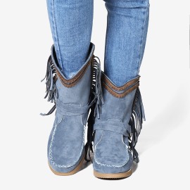 Women Casual Suede Stitching Tassel Flat Short Boots
