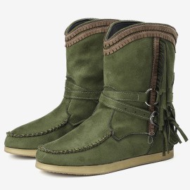 Women Casual Suede Stitching Tassel Flat Short Boots