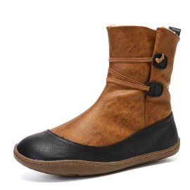 Microfibric Leather Slip On Fur Lining Winter Soft Sole Elastic Band Casual Snow Boots