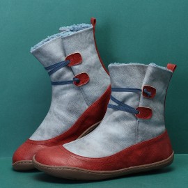 Microfibric Leather Slip On Fur Lining Winter Soft Sole Elastic Band Casual Snow Boots