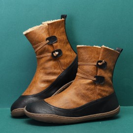Microfibric Leather Slip On Fur Lining Winter Soft Sole Elastic Band Casual Snow Boots