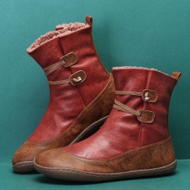 Microfibric Leather Slip On Fur Lining Winter Soft Sole Elastic Band Casual Snow Boots