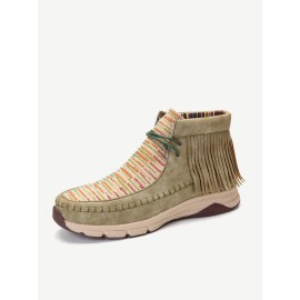 LOSTISY Tassel Stitching Colorful Stripe Outdoor Slip Resistant Ankle Boots