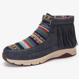 LOSTISY Tassel Stitching Colorful Stripe Outdoor Slip Resistant Ankle Boots