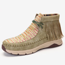 LOSTISY Tassel Stitching Colorful Stripe Outdoor Slip Resistant Ankle Boots