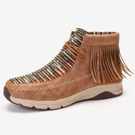 LOSTISY Tassel Stitching Colorful Stripe Outdoor Slip Resistant Ankle Boots