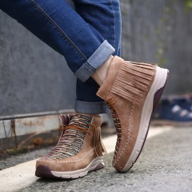 LOSTISY Tassel Stitching Colorful Stripe Outdoor Slip Resistant Ankle Boots
