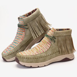 LOSTISY Tassel Stitching Colorful Stripe Outdoor Slip Resistant Ankle Boots