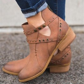 Large Size Women Winter Pointed Toe Zipper Low Heel Short Boots