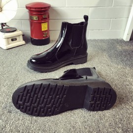 Black Waterproof Ankle Knight European Style Flat Boots