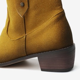 Plus Size Women Retro Solid Color Pointed Toe Block Heel Short Boots
