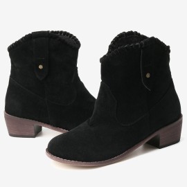 Plus Size Women Retro Solid Color Pointed Toe Block Heel Short Boots