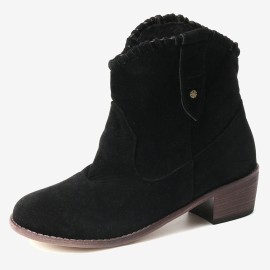 Plus Size Women Retro Solid Color Pointed Toe Block Heel Short Boots