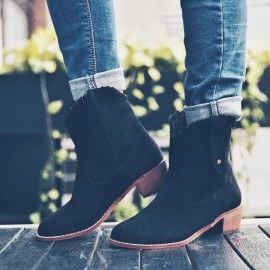 Plus Size Women Retro Solid Color Pointed Toe Block Heel Short Boots